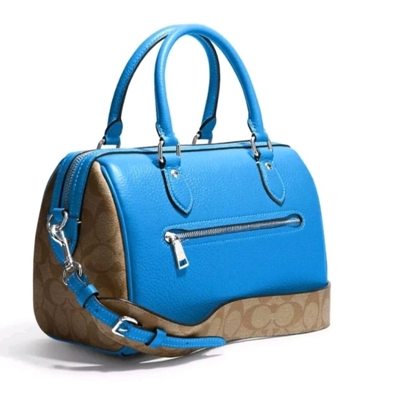 🔹️Coach 🔹️Leather & Signature Canvas Rowan Satchel (Khaki/Racer Blue) - Picture 2 of 6